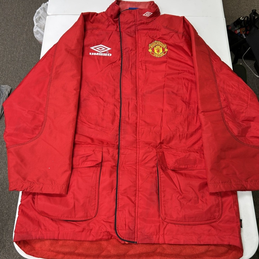 Umbro Manchester United Jacket Mens XL Red Sharp Sponsor Vintage Sideline Parka